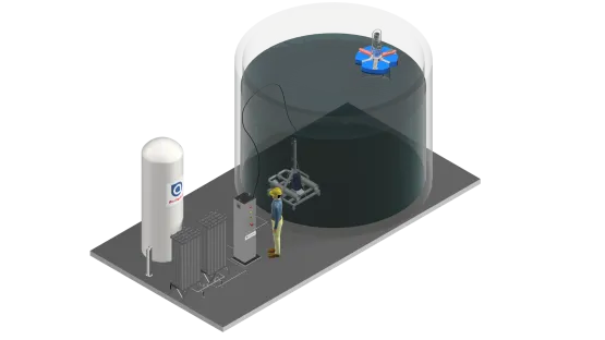 O2 installation with submerged Ventoxal and floating Turboxal mixer